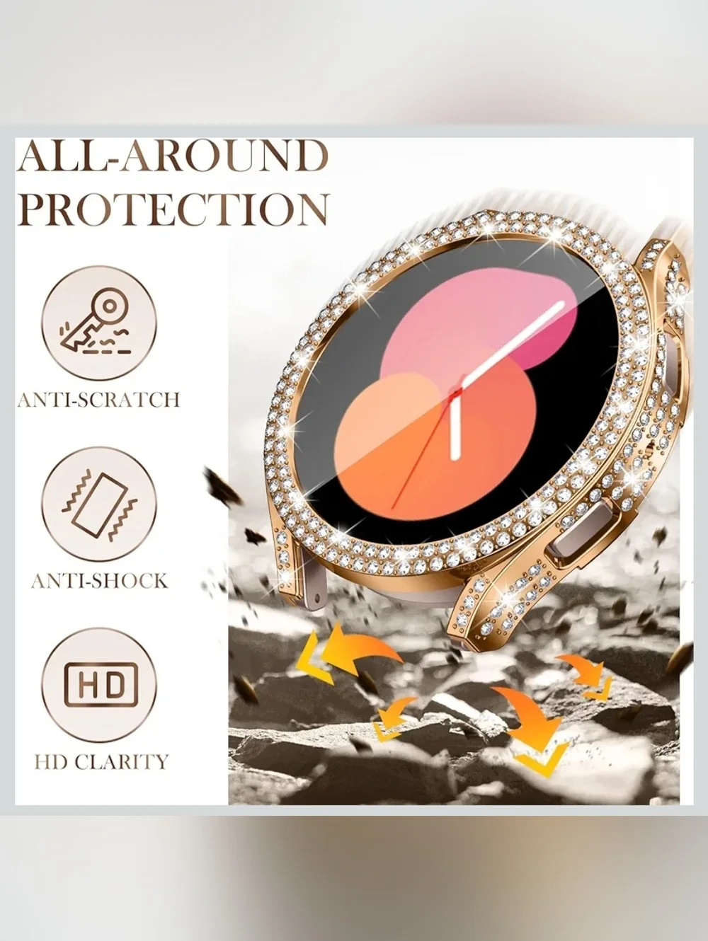 3 Pc. Samsung Galaxy Watch 4/5 44mm Bling Watch Case Cover + Screen Protector